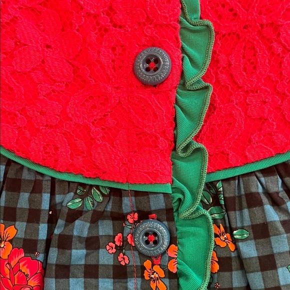 Girls New Matilda Jane Size 6 Vibrant Red Checkered Pattern Floral Design Tunic - Picture 4 of 12